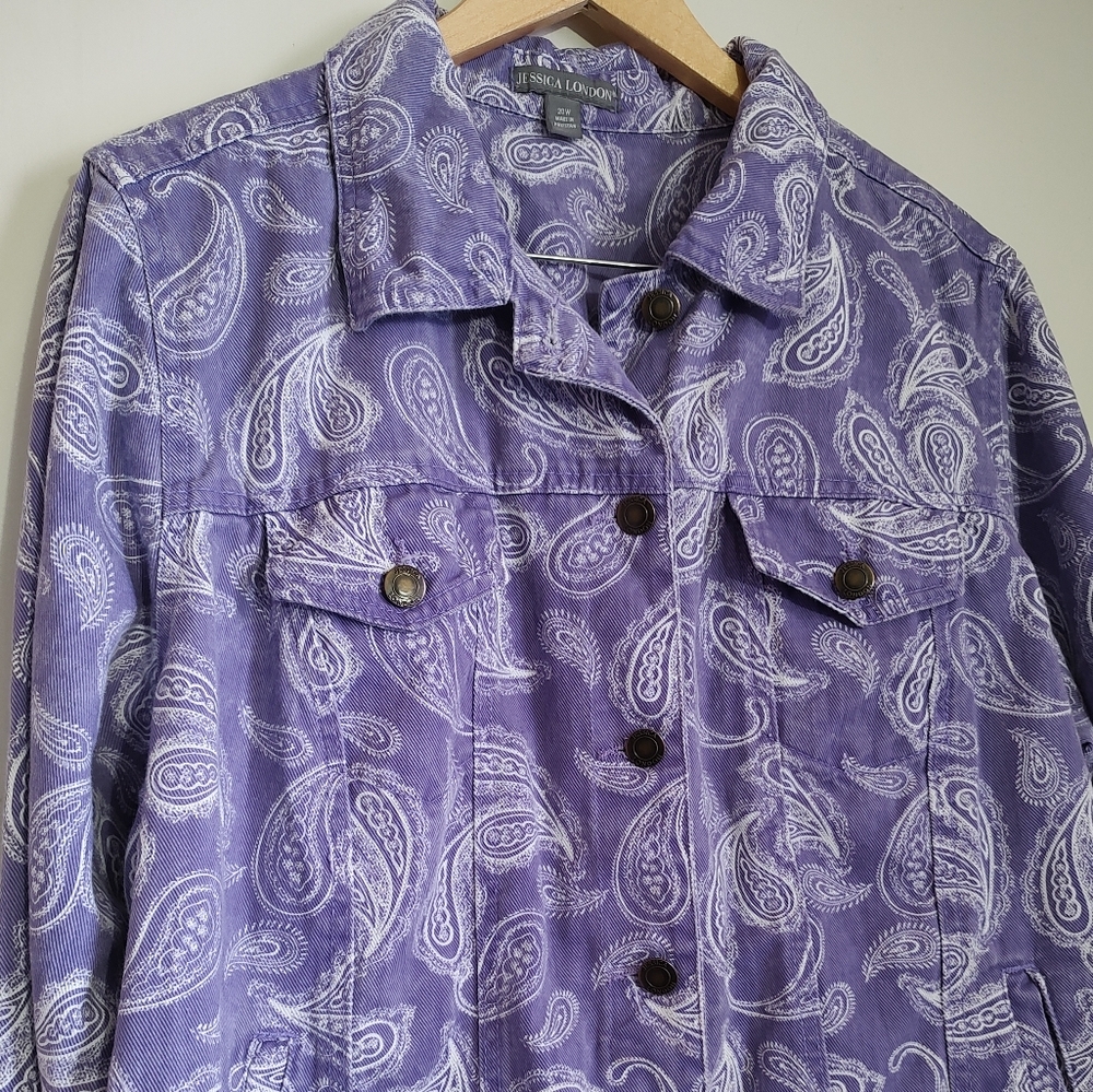 Jessica London Paisley Purple Denim Jacket - Picture 2 of 7